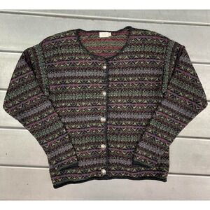 VTG Alps Cardigan Sweater Womens Medium Multicolor Fair Isle Geometric Button Up